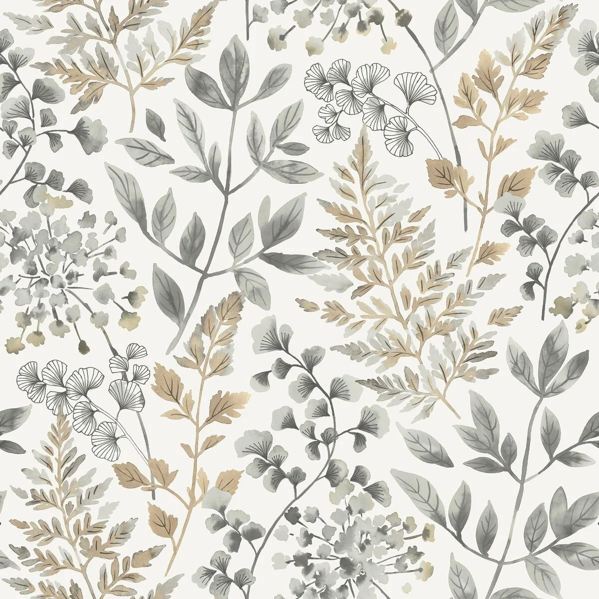 Non-woven paper wallpaper with a plant pattern SIGRID in beige with green