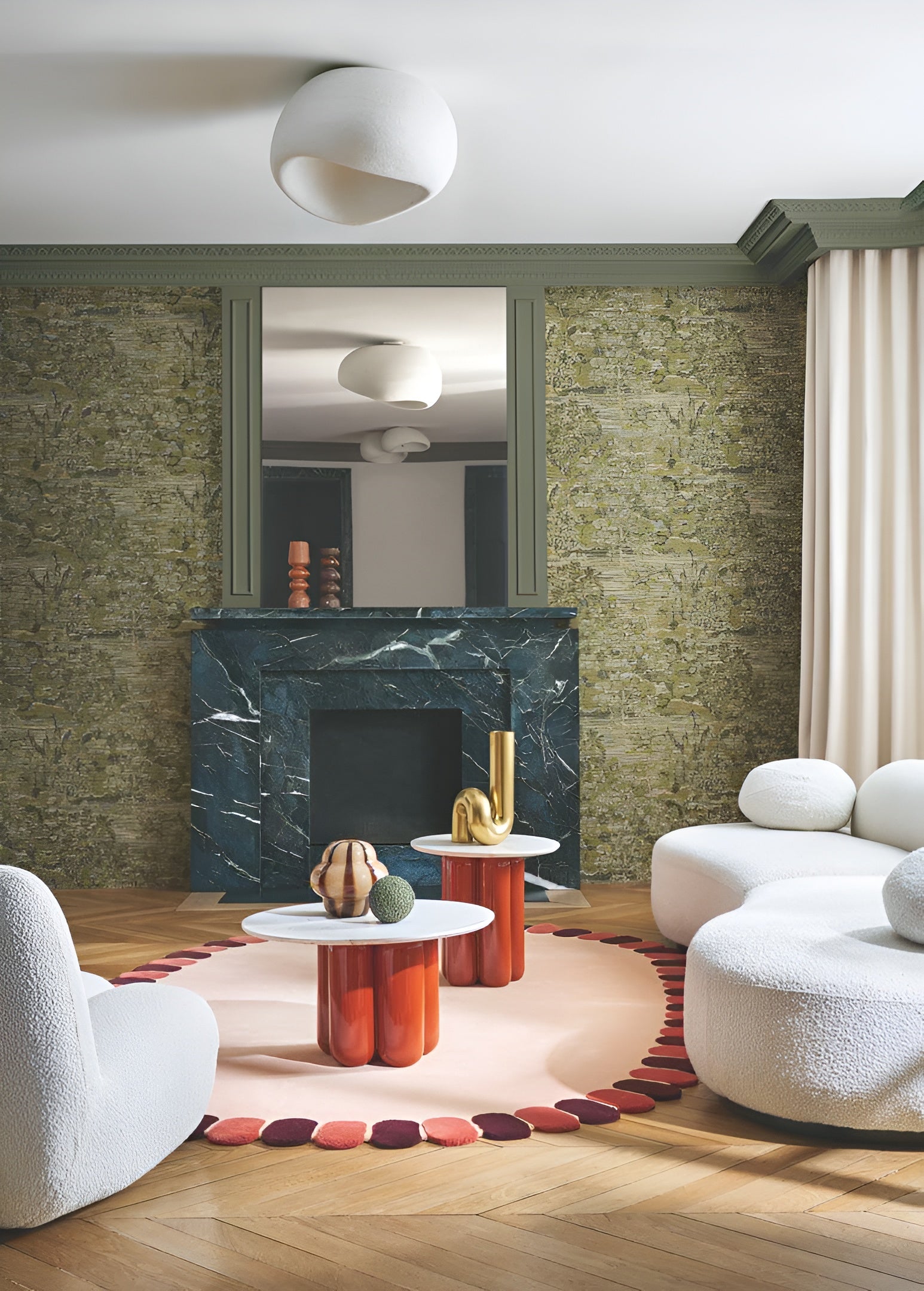 Textile wallpaper with a plant pattern VERDURE - VERT green