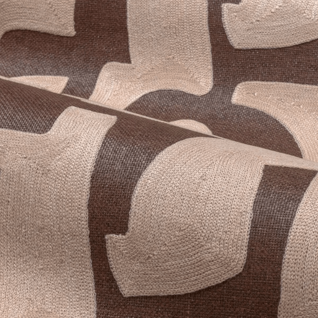 Embroidered wallpaper with geometric pattern SONATE - LILA WENGÉ lilac with bronze