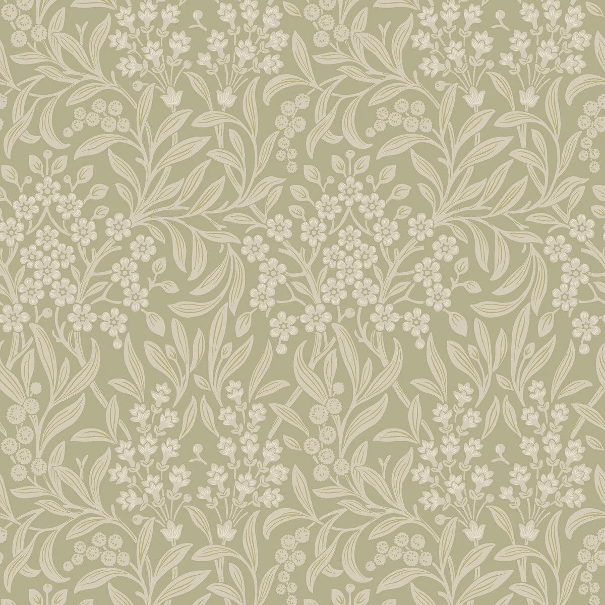 Non-woven paper wallpaper with a plant pattern KRYDDHYLLAN light green