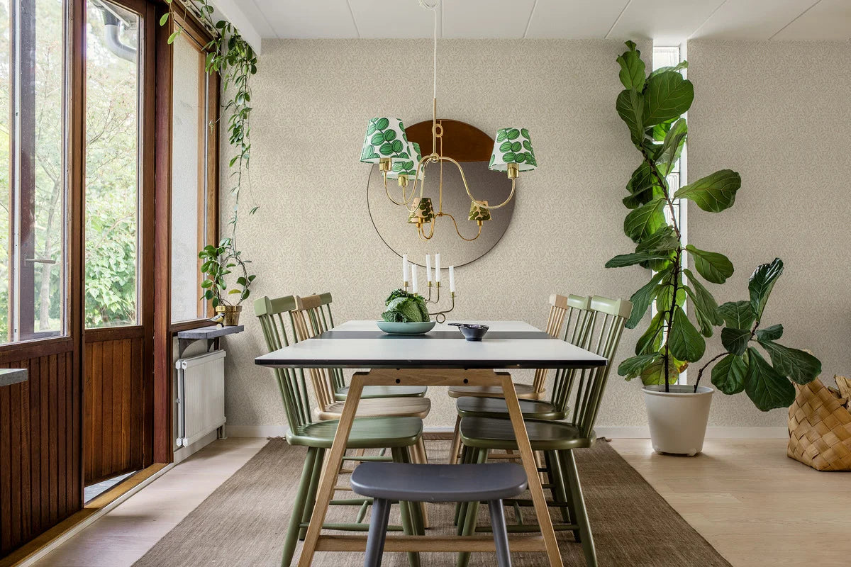 Non-woven paper wallpaper with a plant pattern KRYDDHYLLAN beige with cream