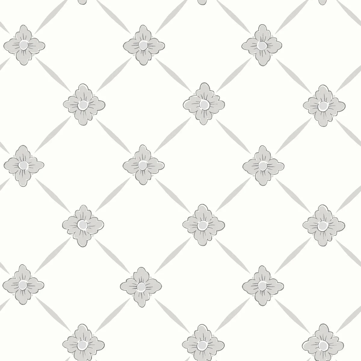 Non-woven paper wallpaper with a botanical pattern LINNÉ warm white with gray-beige