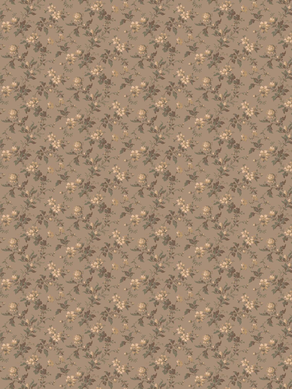 Non-woven paper wallpaper with a floral pattern BLOMSLINGA brown with beige