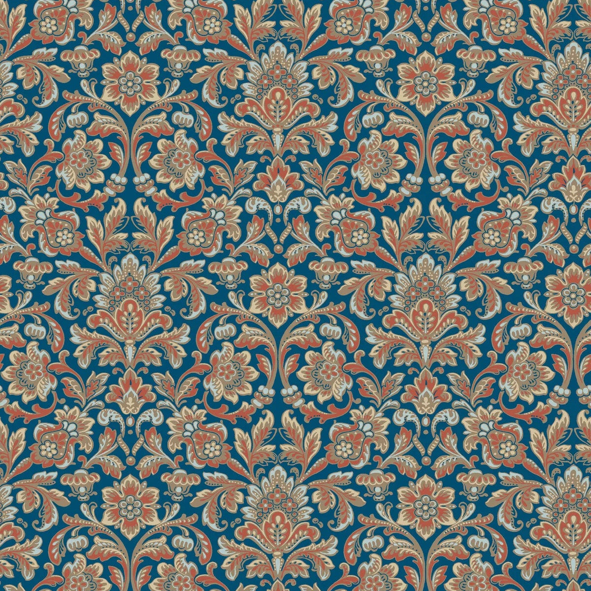 Non-woven paper wallpaper with a floral pattern FOGLAVIK brown with blue