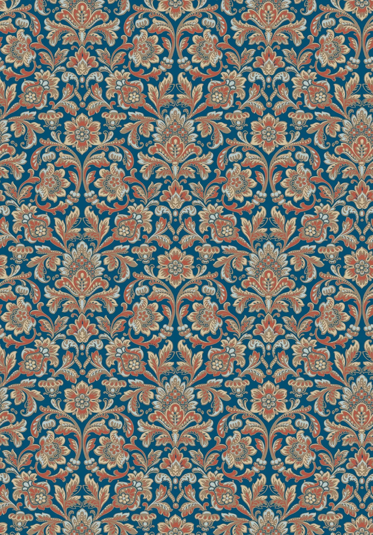 Non-woven paper wallpaper with a floral pattern FOGLAVIK brown with blue