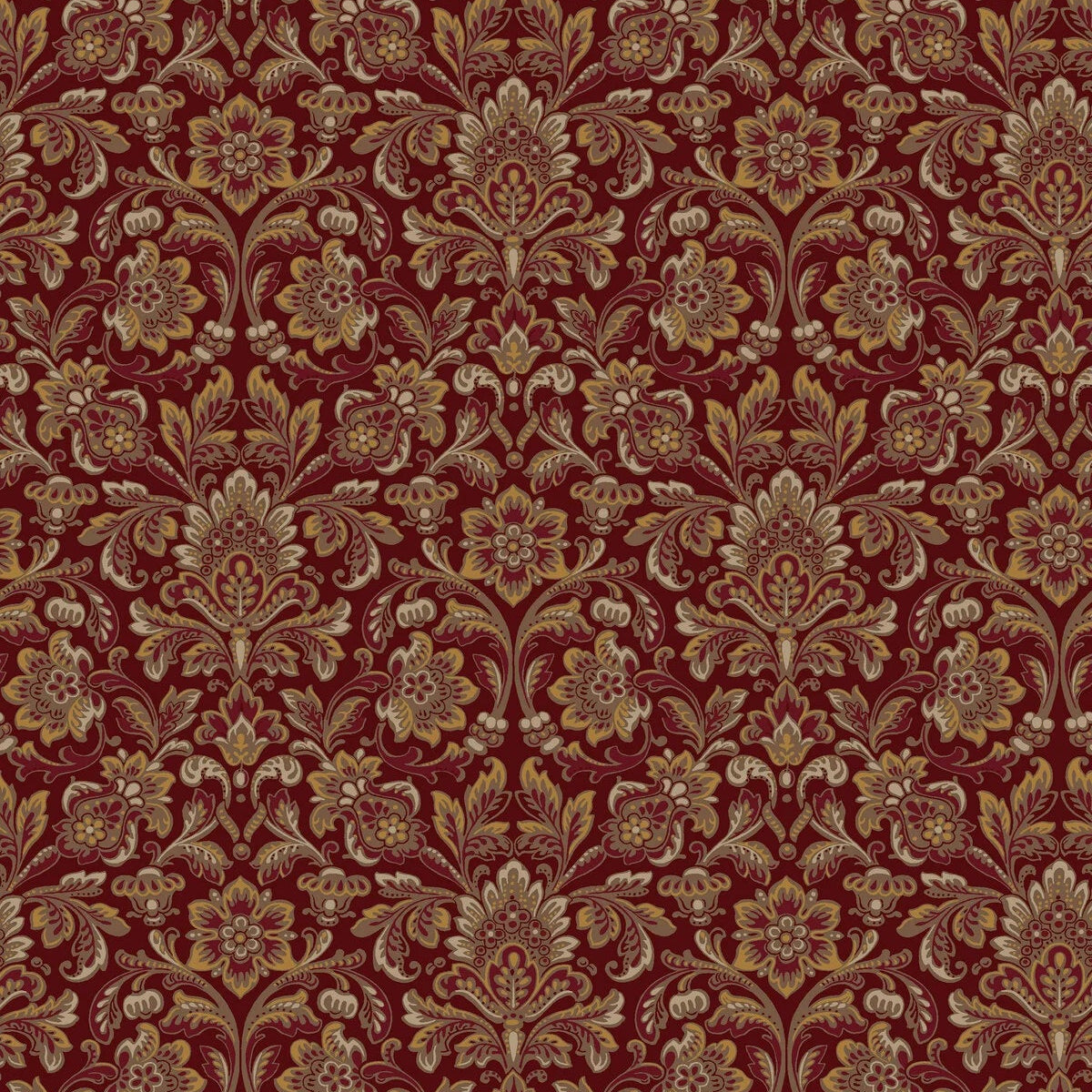 Non-woven paper wallpaper with a floral pattern FOGLAVIK burgundy with gold