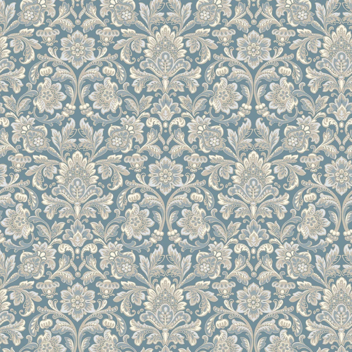 Non-woven paper wallpaper with a floral pattern FOGLAVIK blue with cream