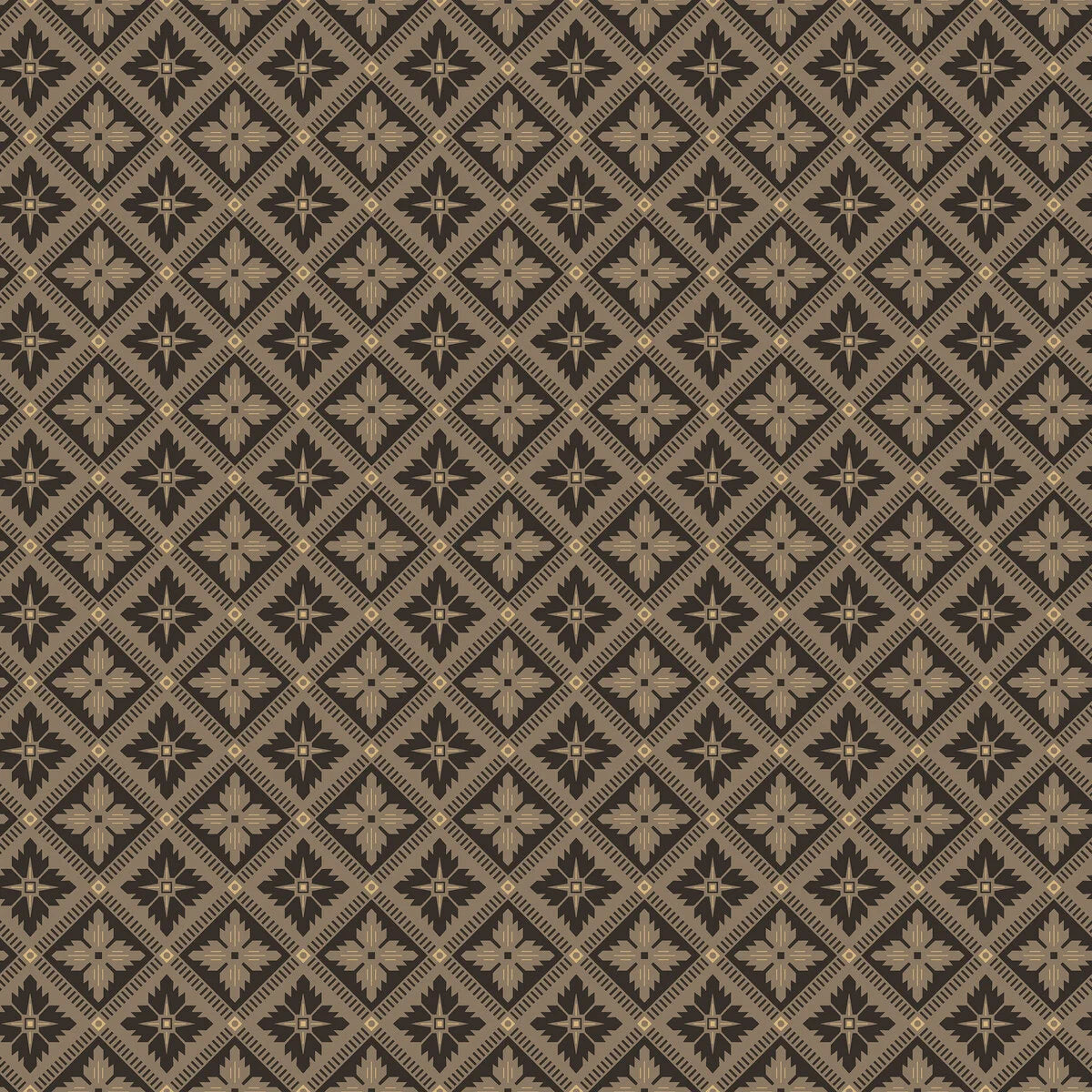 Non-woven paper wallpaper with geometric pattern LOKA brown with black