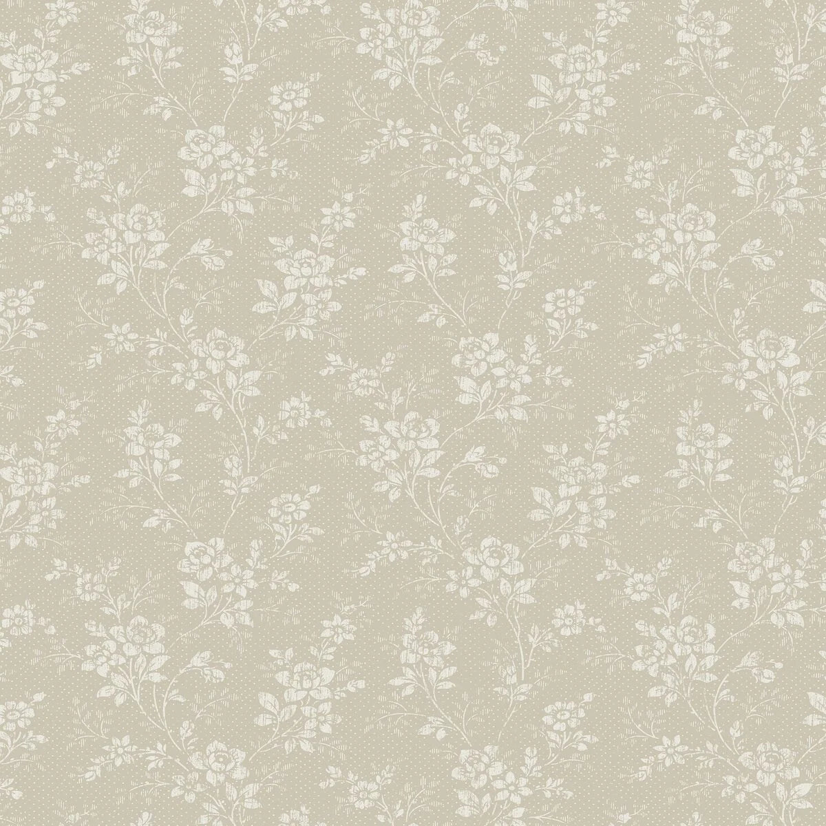 Beige HIP ROSE Floral Pattern Wallpaper with White