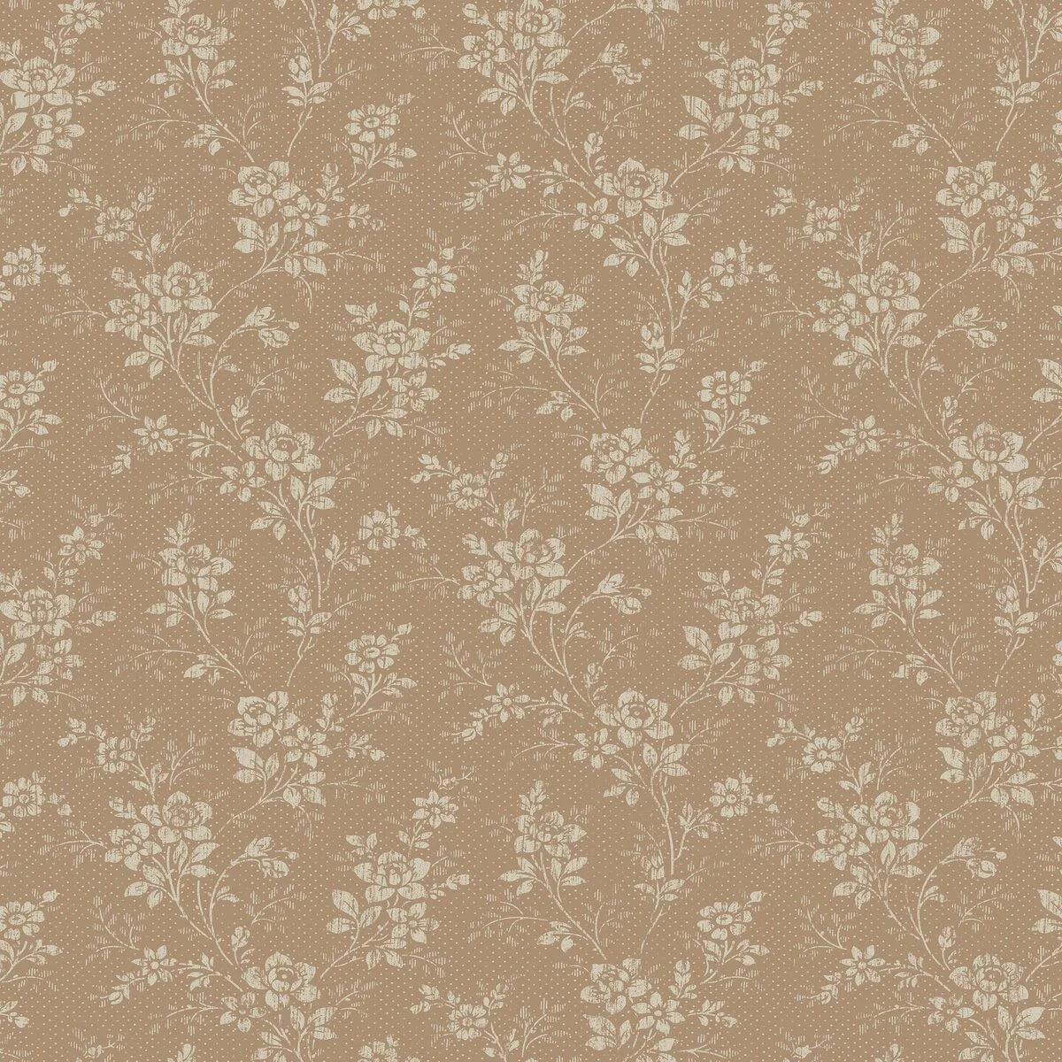 Brown HIP ROSE floral pattern wallpaper with beige