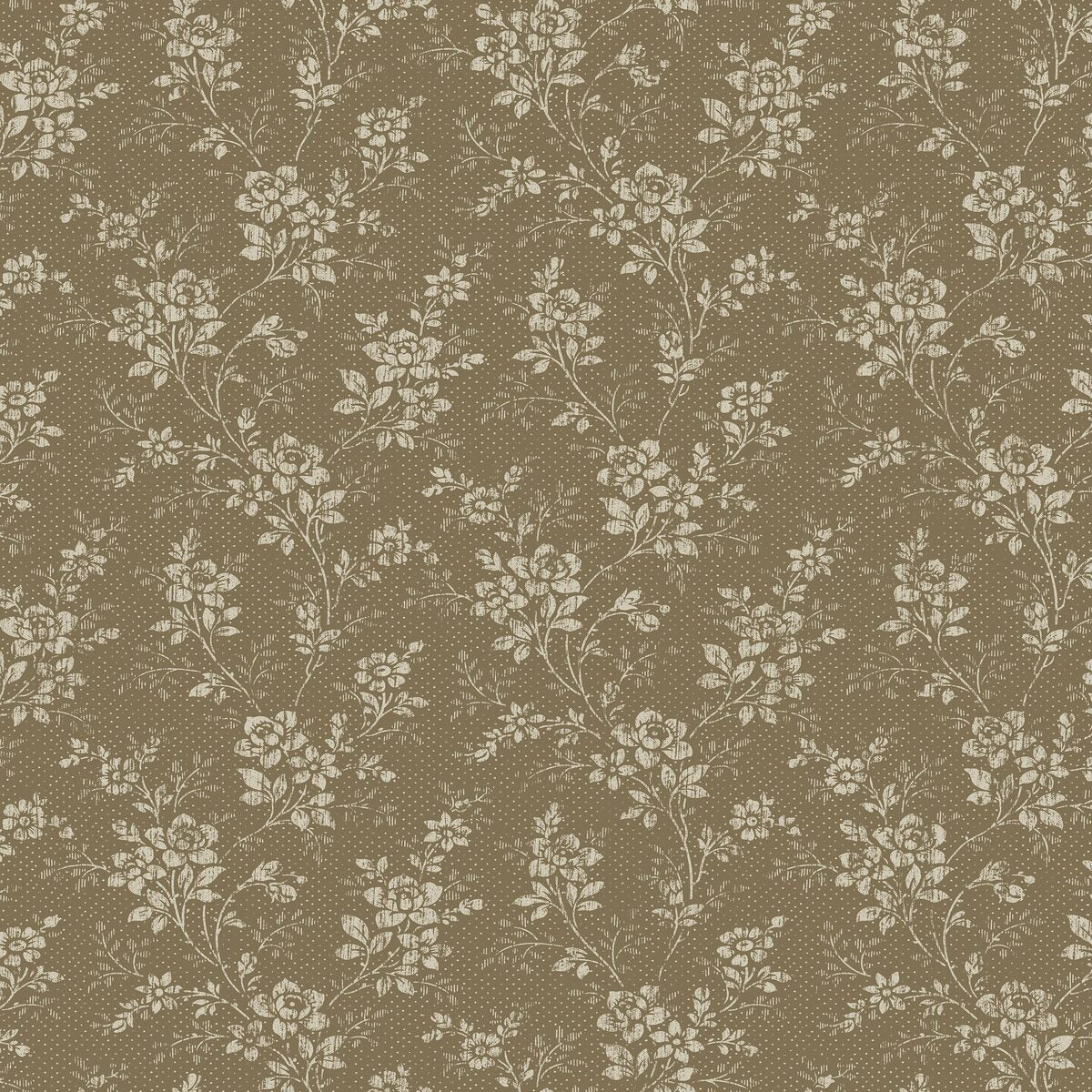HIP ROSE dark brown floral pattern wallpaper with beige