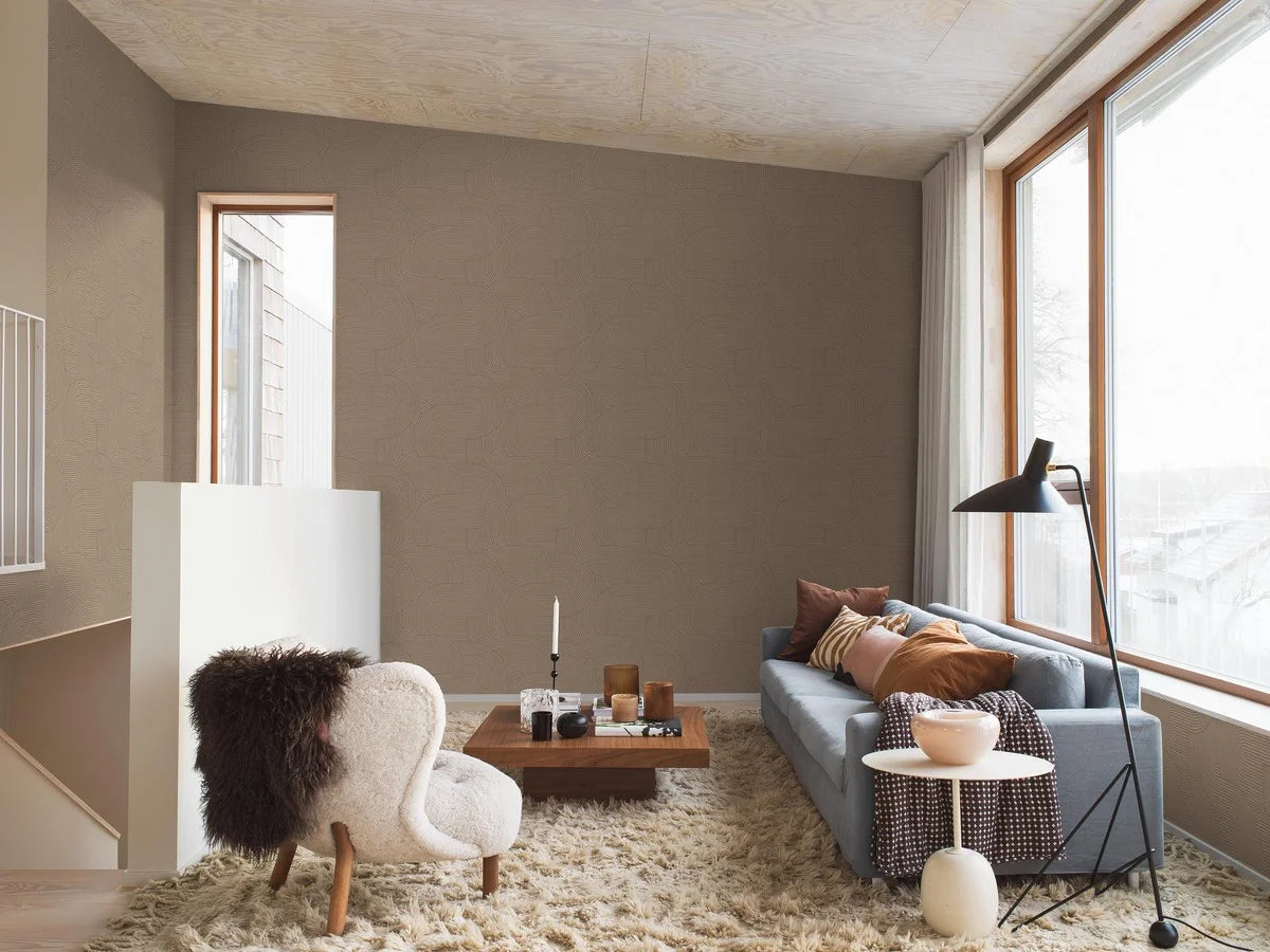 Paper non-woven wallpaper with geometric pattern ZEN brown