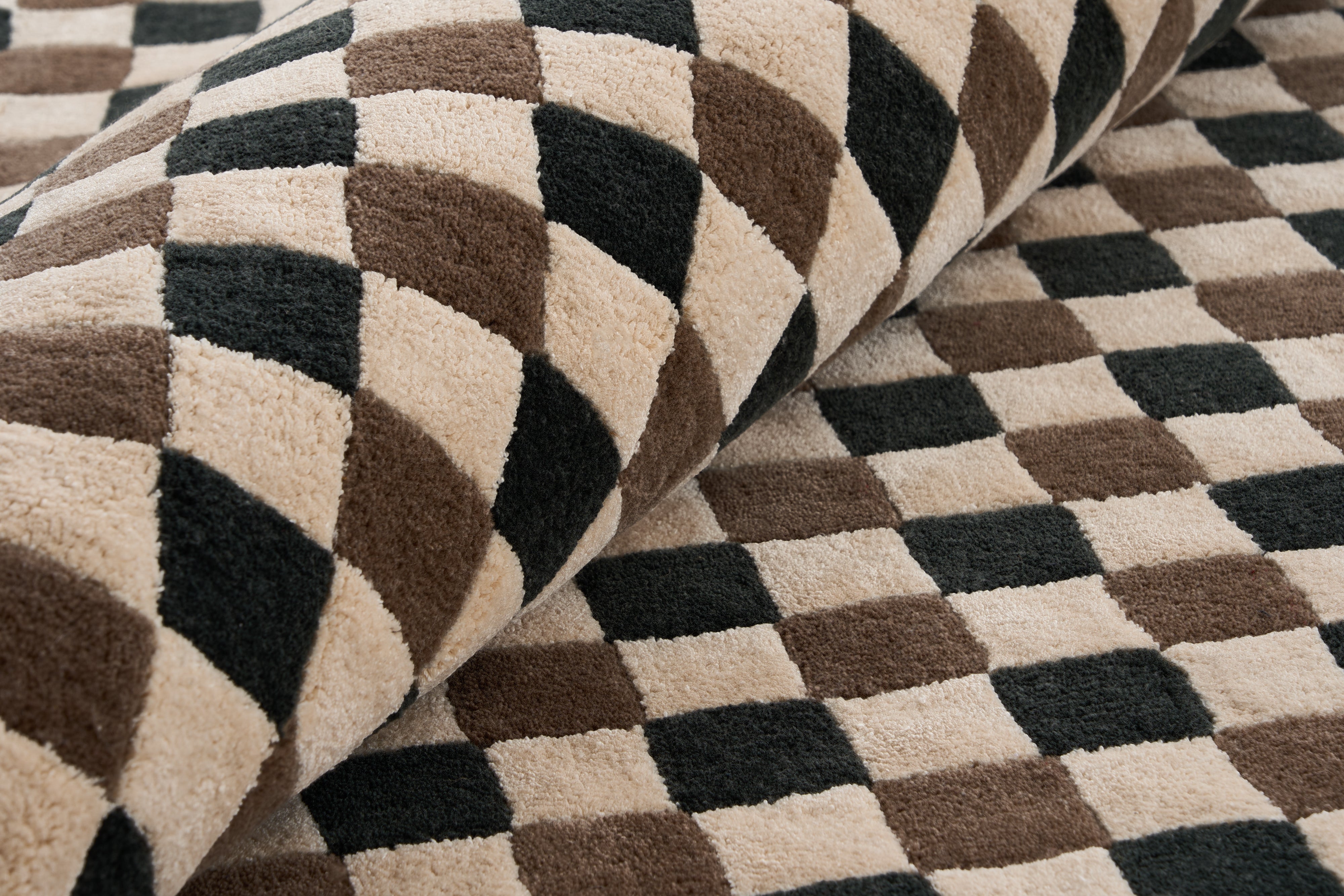 FLICKER rug dark green with beige and brown