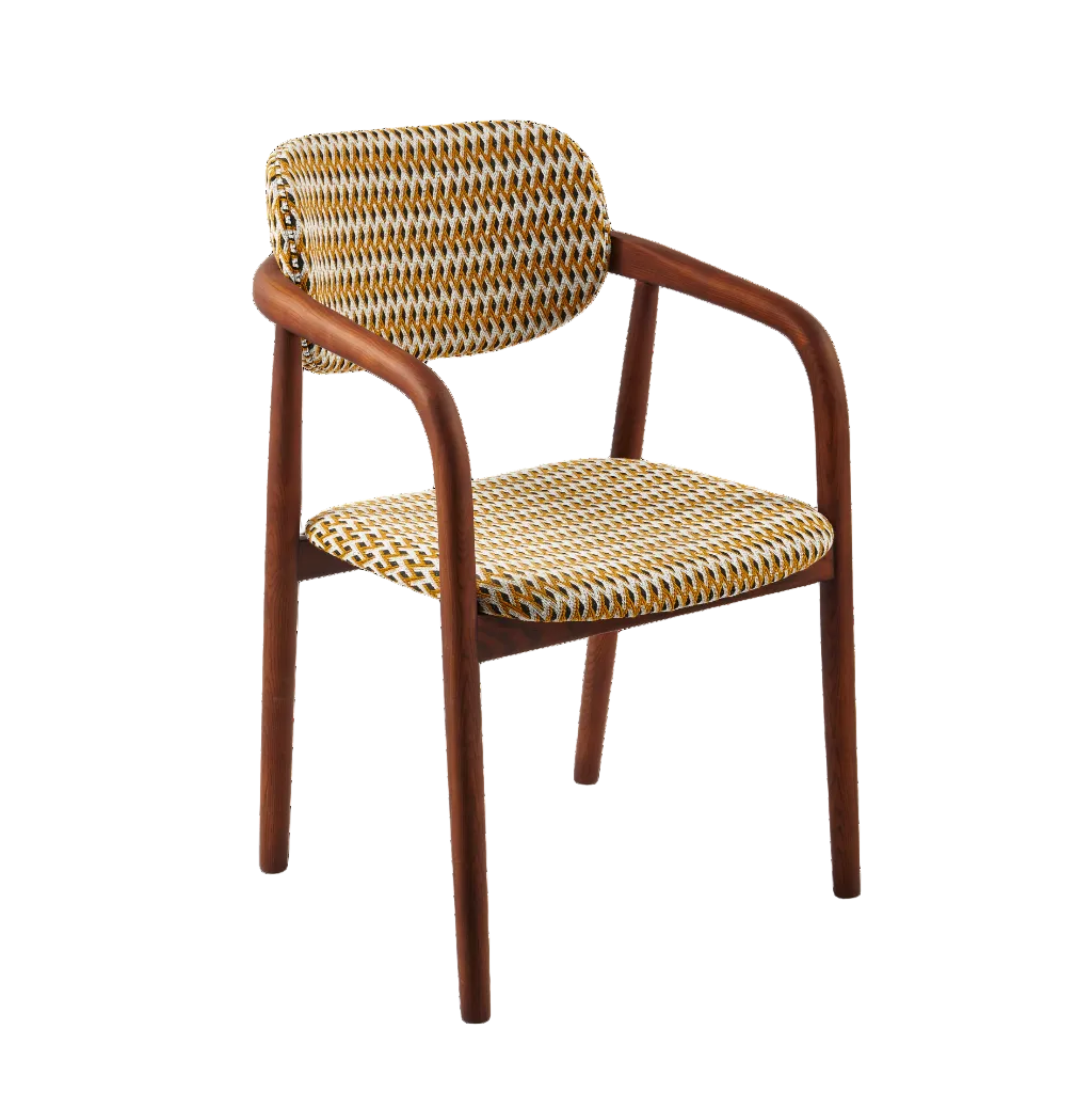 HENRY Armchair in Orchid with Geometric Pattern and Wooden Base