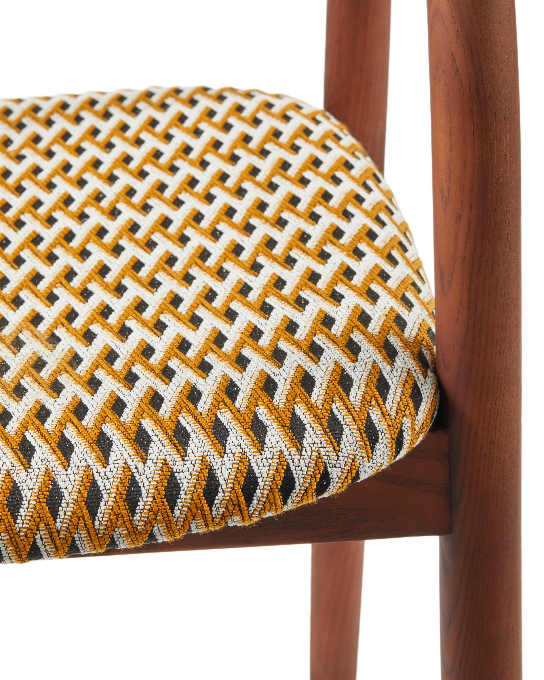 HENRY Armchair in Orchid with Geometric Pattern and Wooden Base