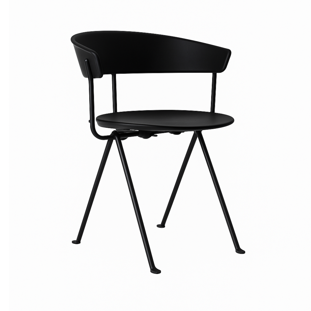 OFFICINA chair with a metal base and black leather seat