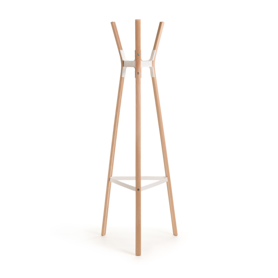 STEELWOOD standing coat rack, beech wood with white connections