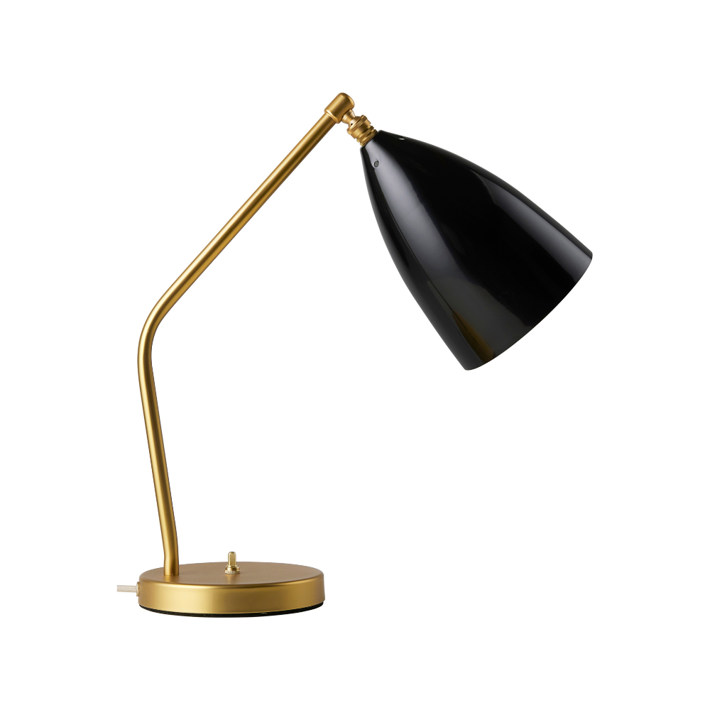Tischlampe GRÄSHOPPA schwarzer glänzender Schirm mit goldenem Fuß