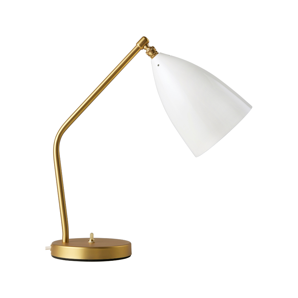 Tischlampe GRÄSHOPPA mit weißem Schirm und goldenem Fuß