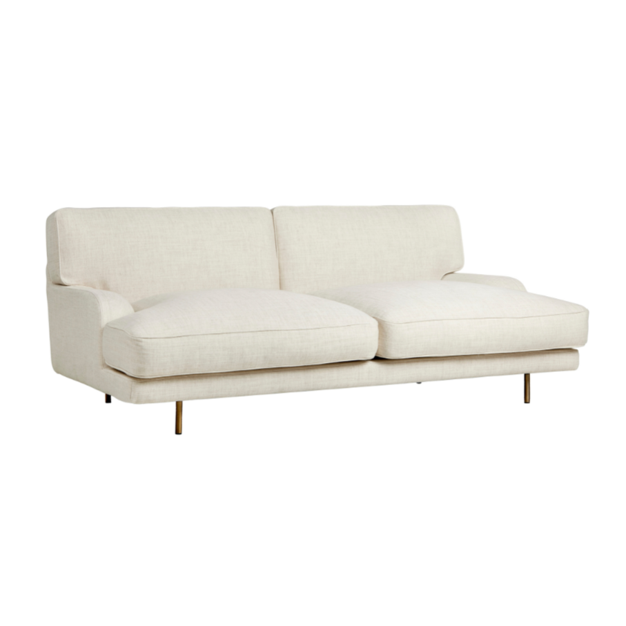 Sofa 2-sitzig FLANEUR gepolstert mit messingfarbenem Gestell