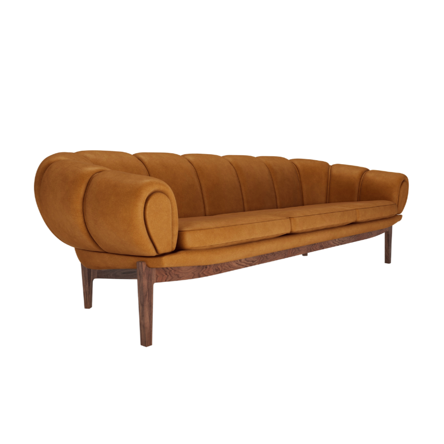Sofa 3-Sitzer CROISSANT aus Leder mit Nussbaumfuß
