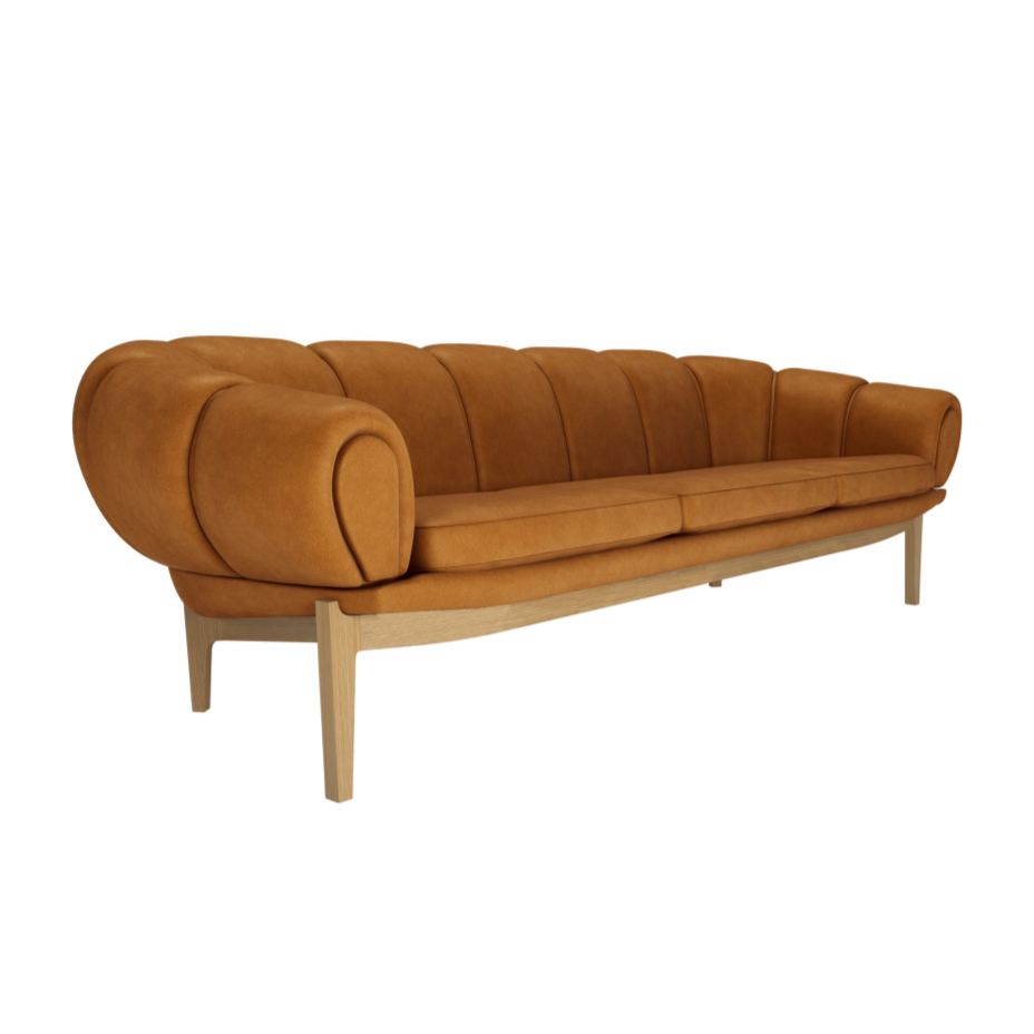 Sofa 3-sitzig CROISSANT gepolstert aus Leder mit Eichenbasis