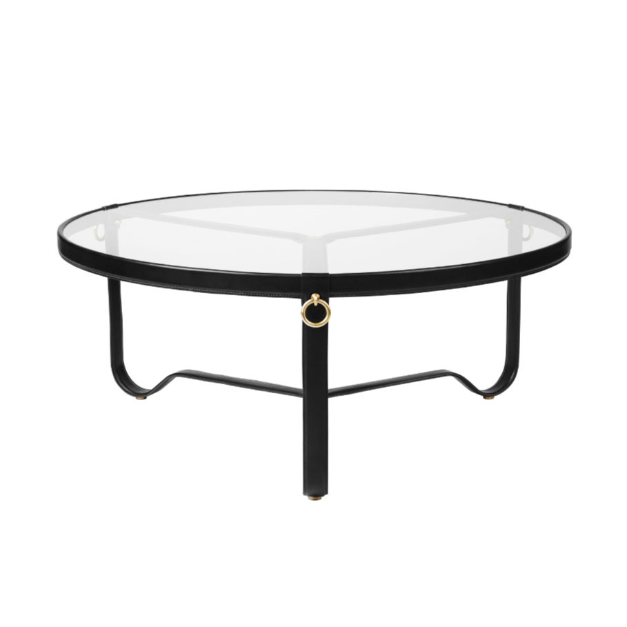 ADNET coffee table glass and black leather