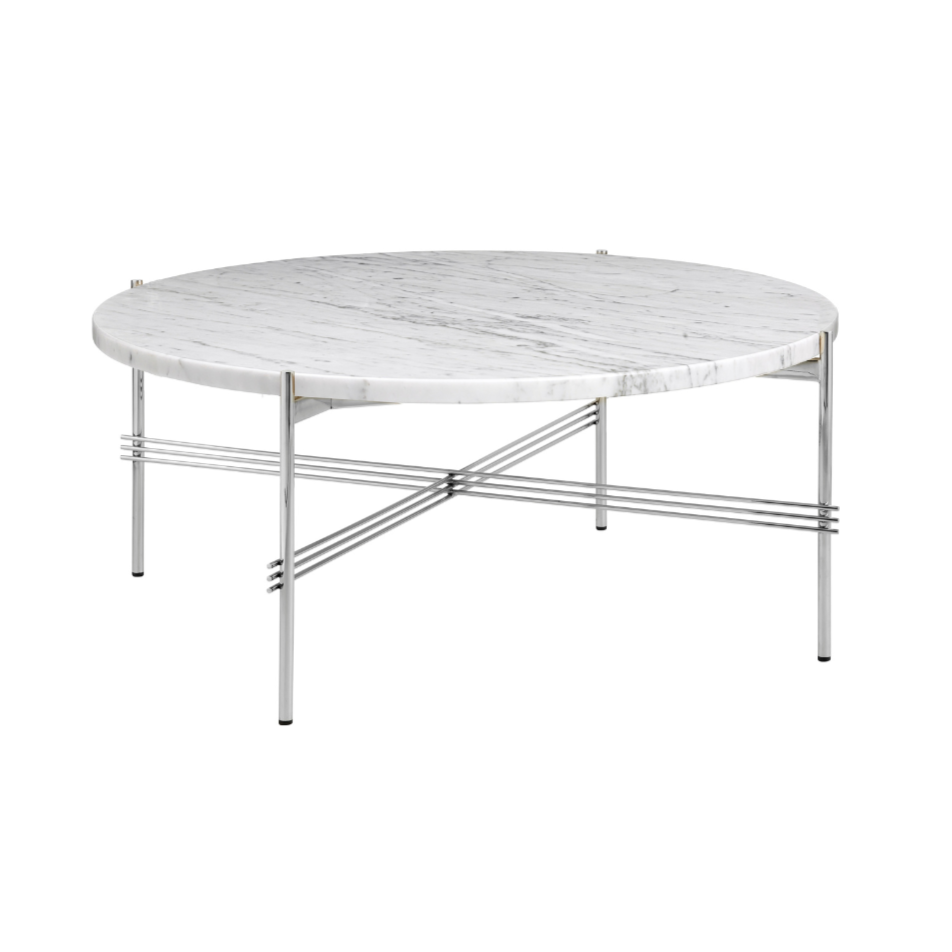 Round coffee table TS white marble with chrome base
