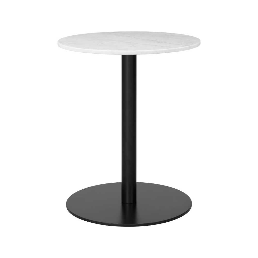 Runder Tisch 1.0 weißer Marmor mit schwarzem Fuß