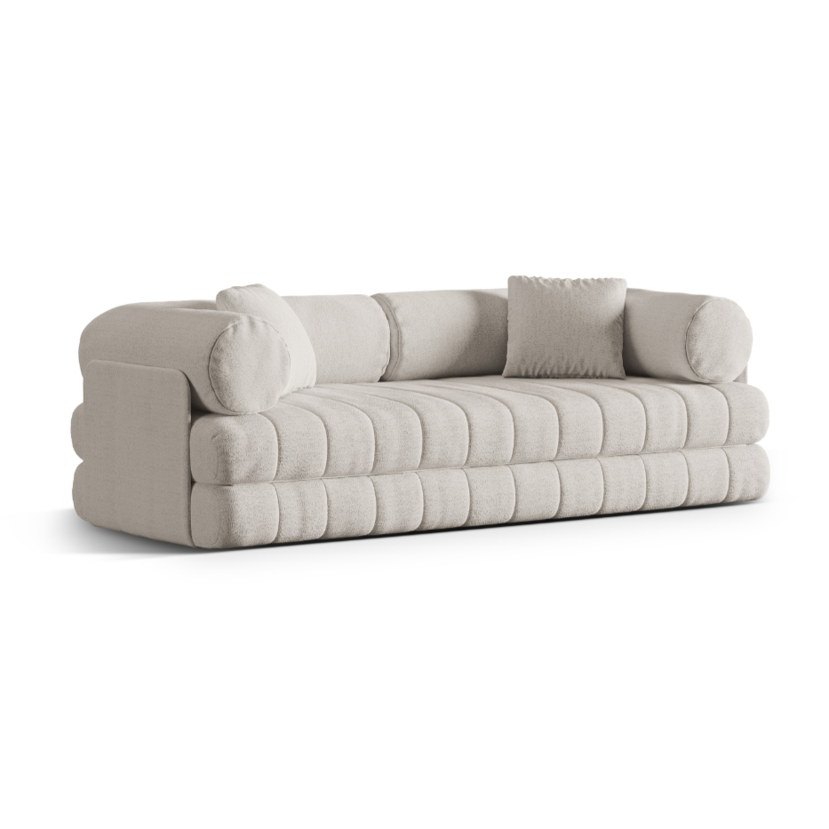 3-seater sofa with sleeping function KEMI cream bouclé