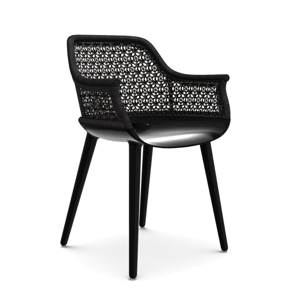 Stuhl CYBORG ELEGANT schwarz mit Rattan-Rückenlehne