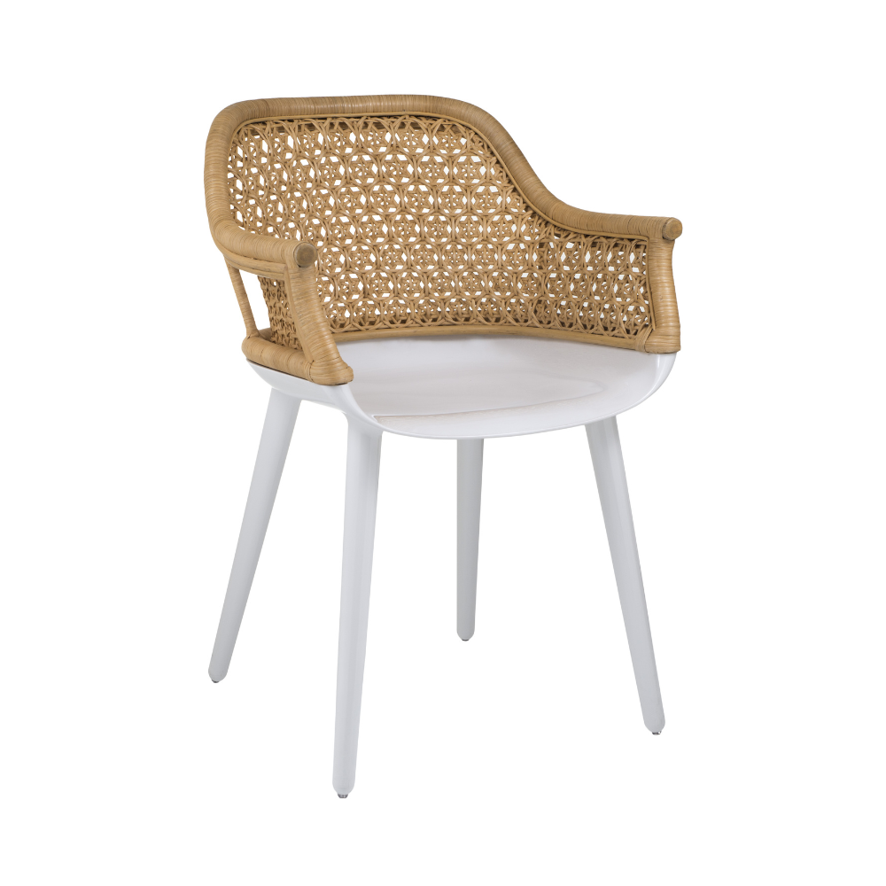 CYBORG ELEGANT chair with a white base and wicker backrest