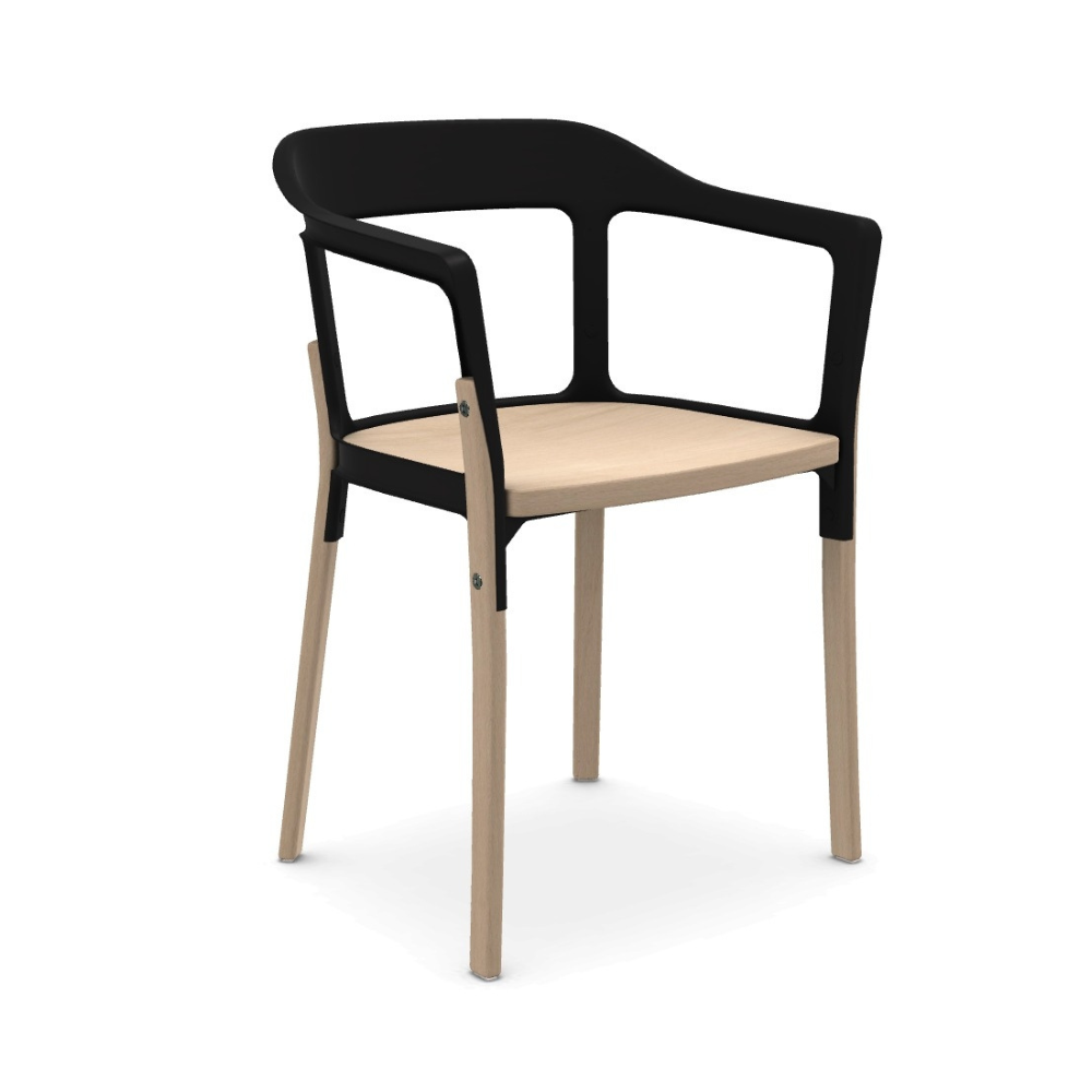 STEELWOOD chair made of beech wood with a black backrest