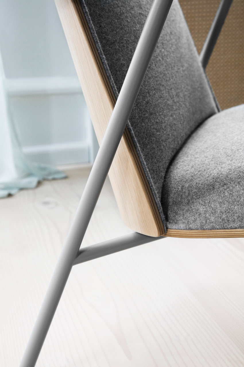 PAD armchair high oak veneer with a gray base