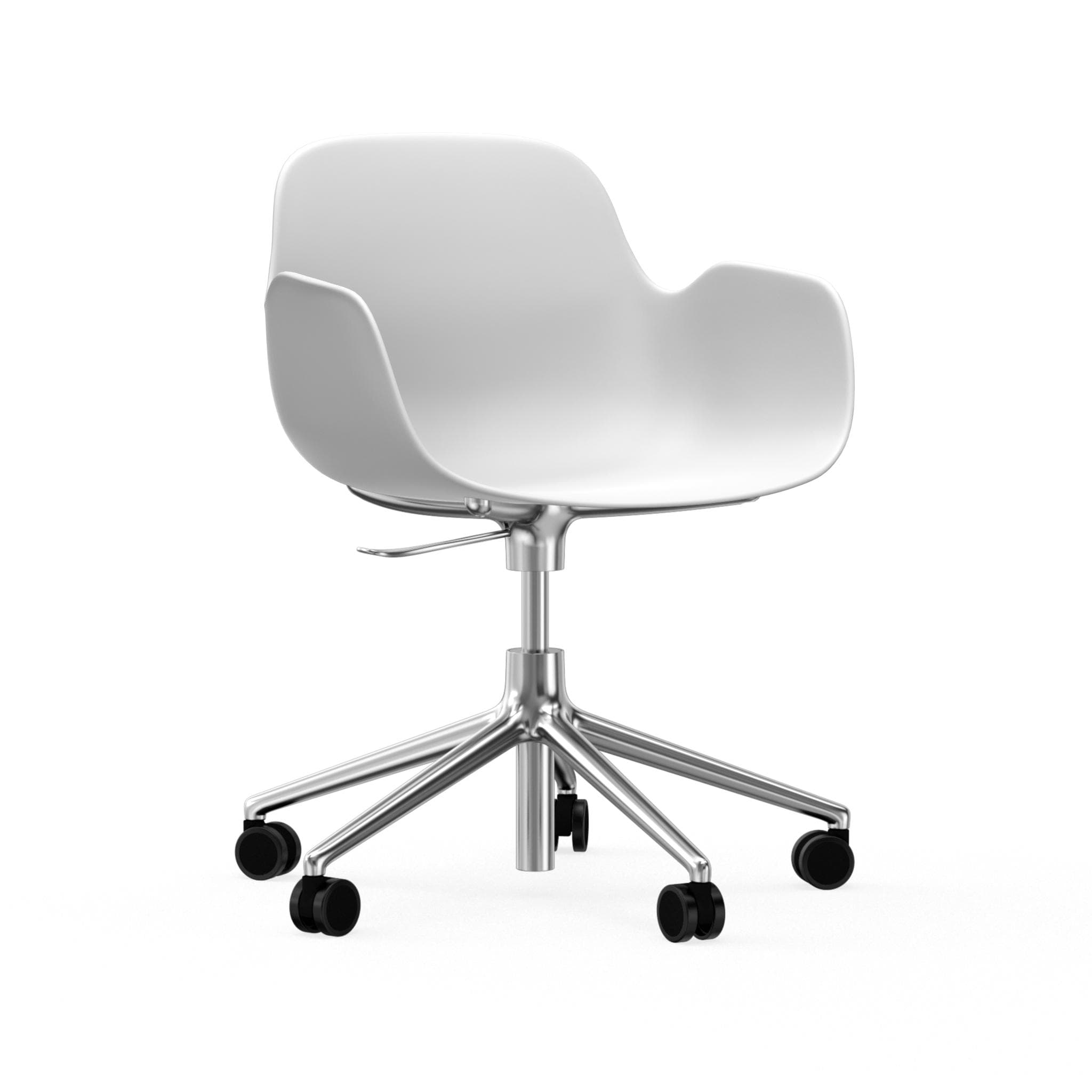 Bürostuhl mit Armlehnen mit einstellbaren 5W -Formularen weiß mit einer Aluminiumbasis