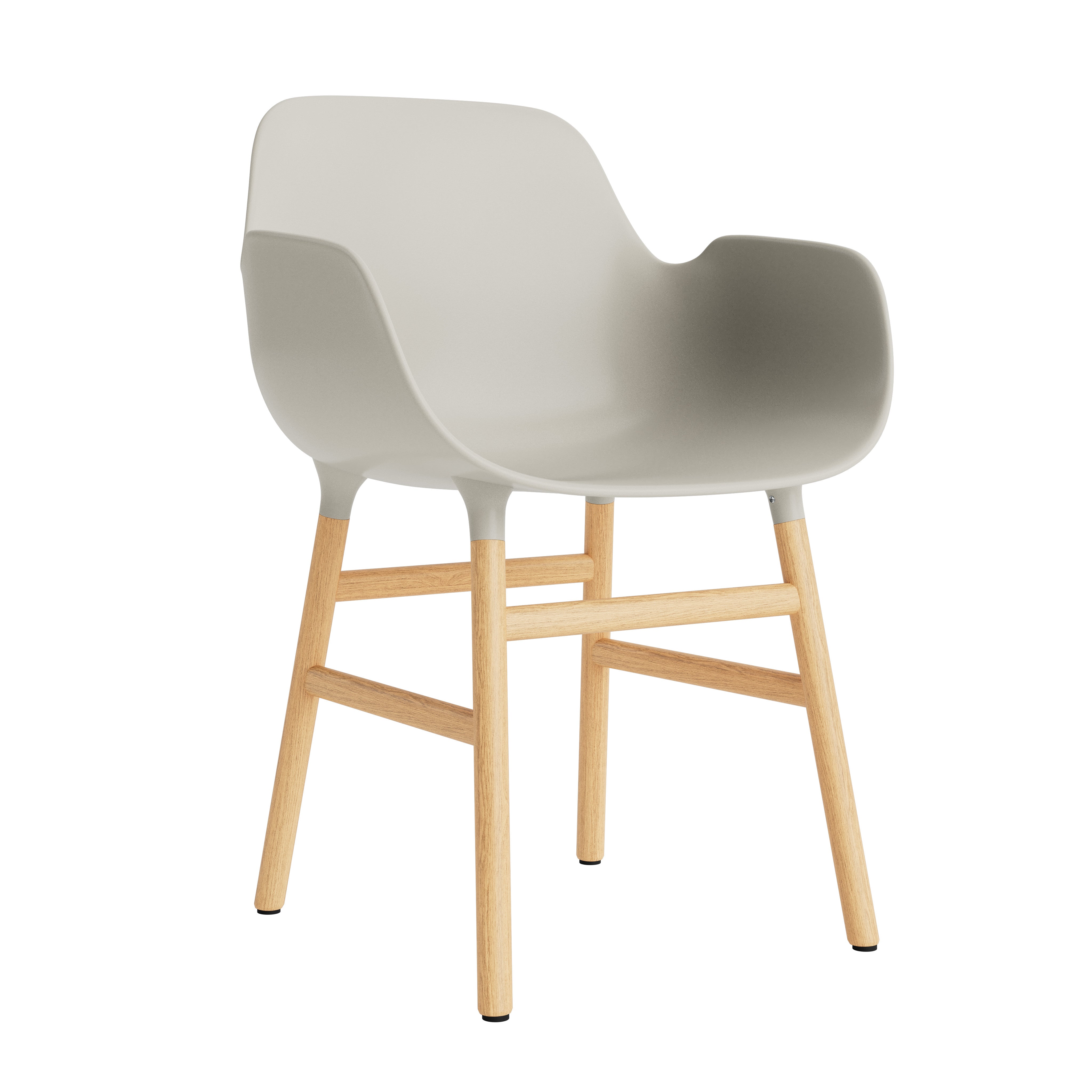 Chair with armrests of light gray forms with an oak base