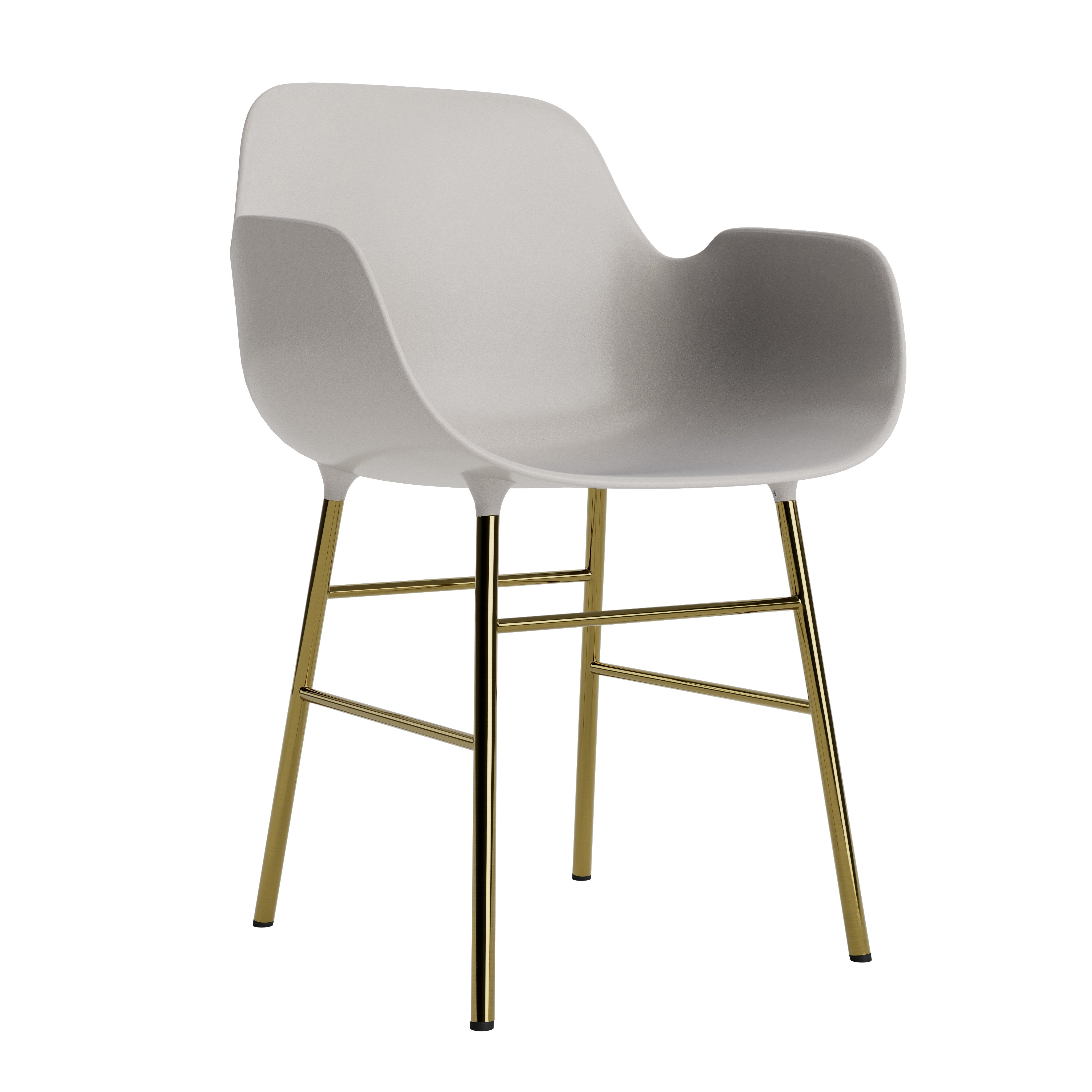 Chair with armrests of forms warm gray with a golden base