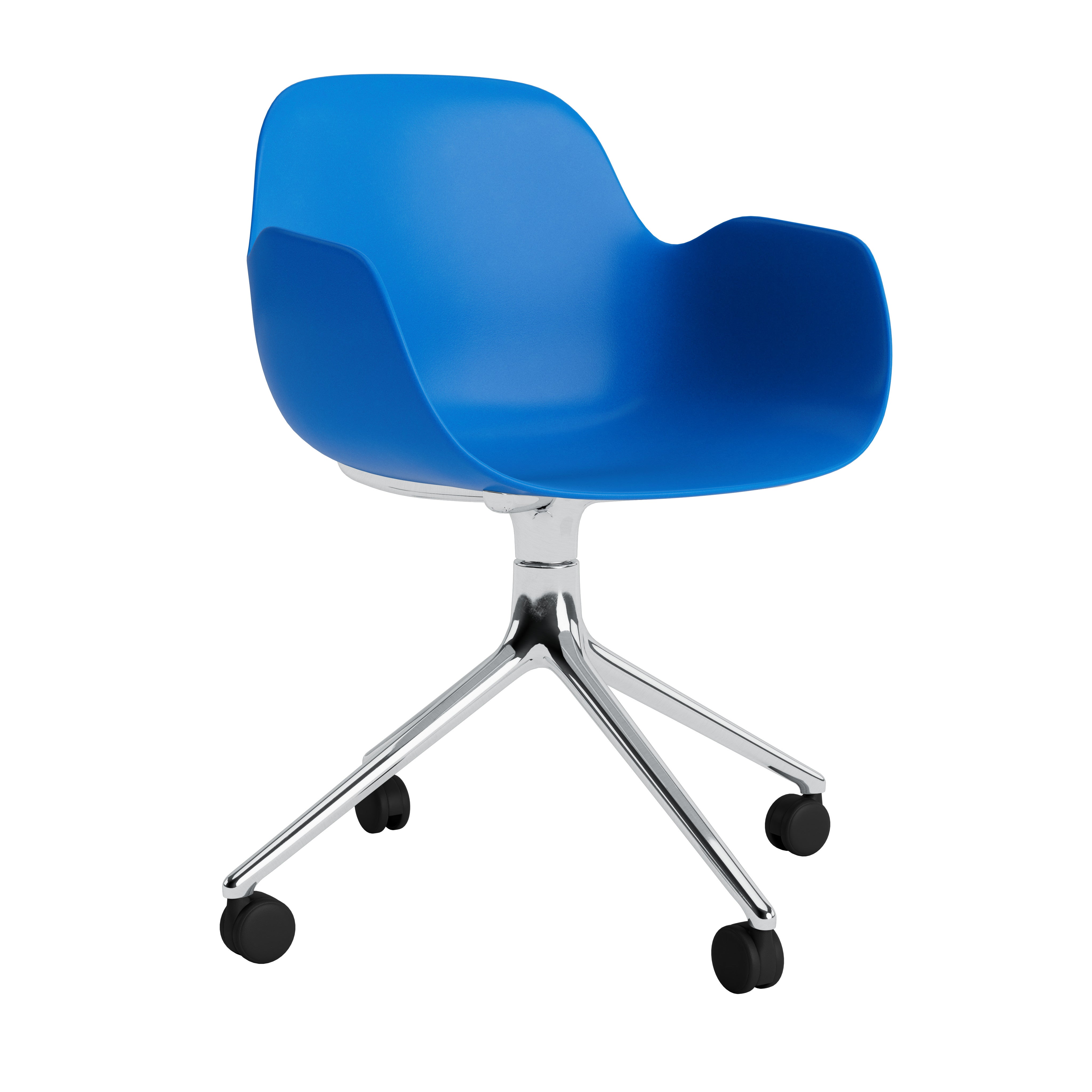 Bürostuhl mit 4W blaue Armlehnen mit einer Aluminiumbasis