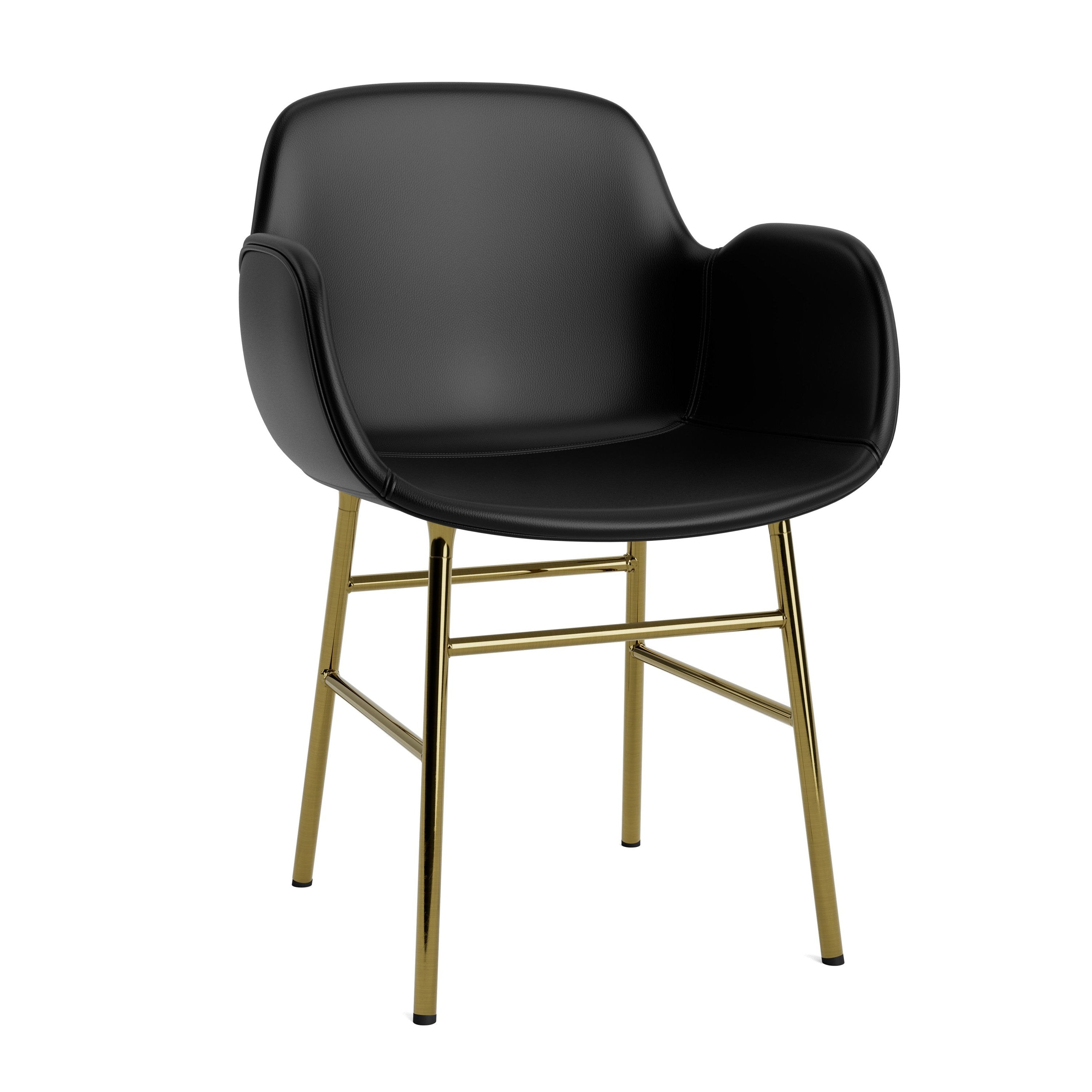 Upholstered chair with armrests of forms with a golden base