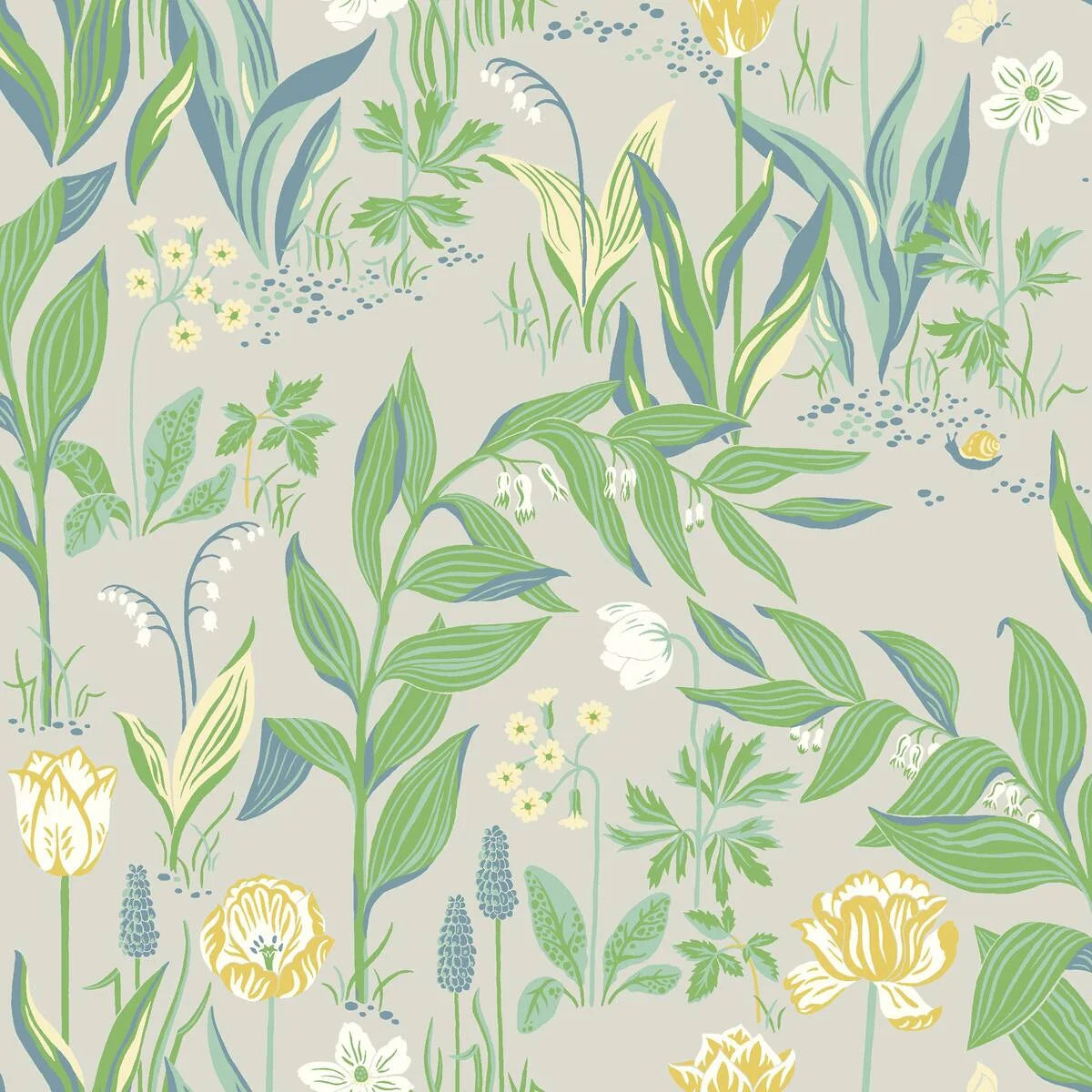 Spring Garden Floral Pattern Wallpaper in Beige and Green