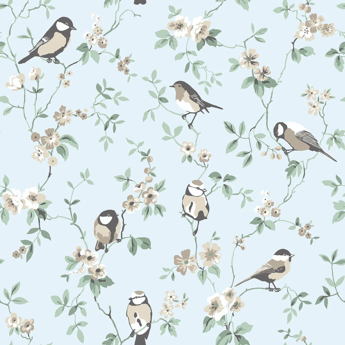 Wallpaper with animal motif of birds FALSTERBO BIRDS blue with green