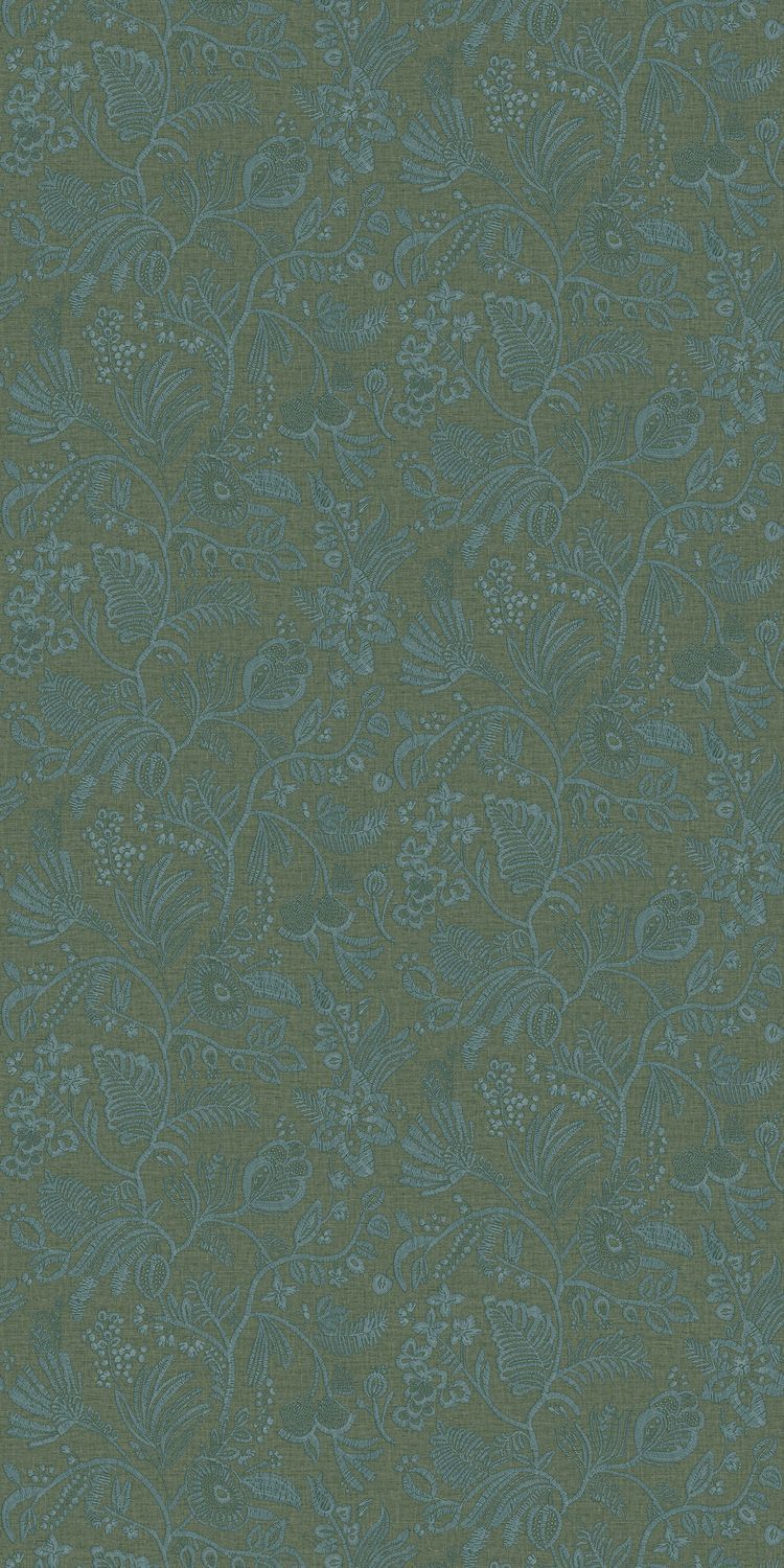 Pastel Green and Blue Embroidery Imitation Wallpaper