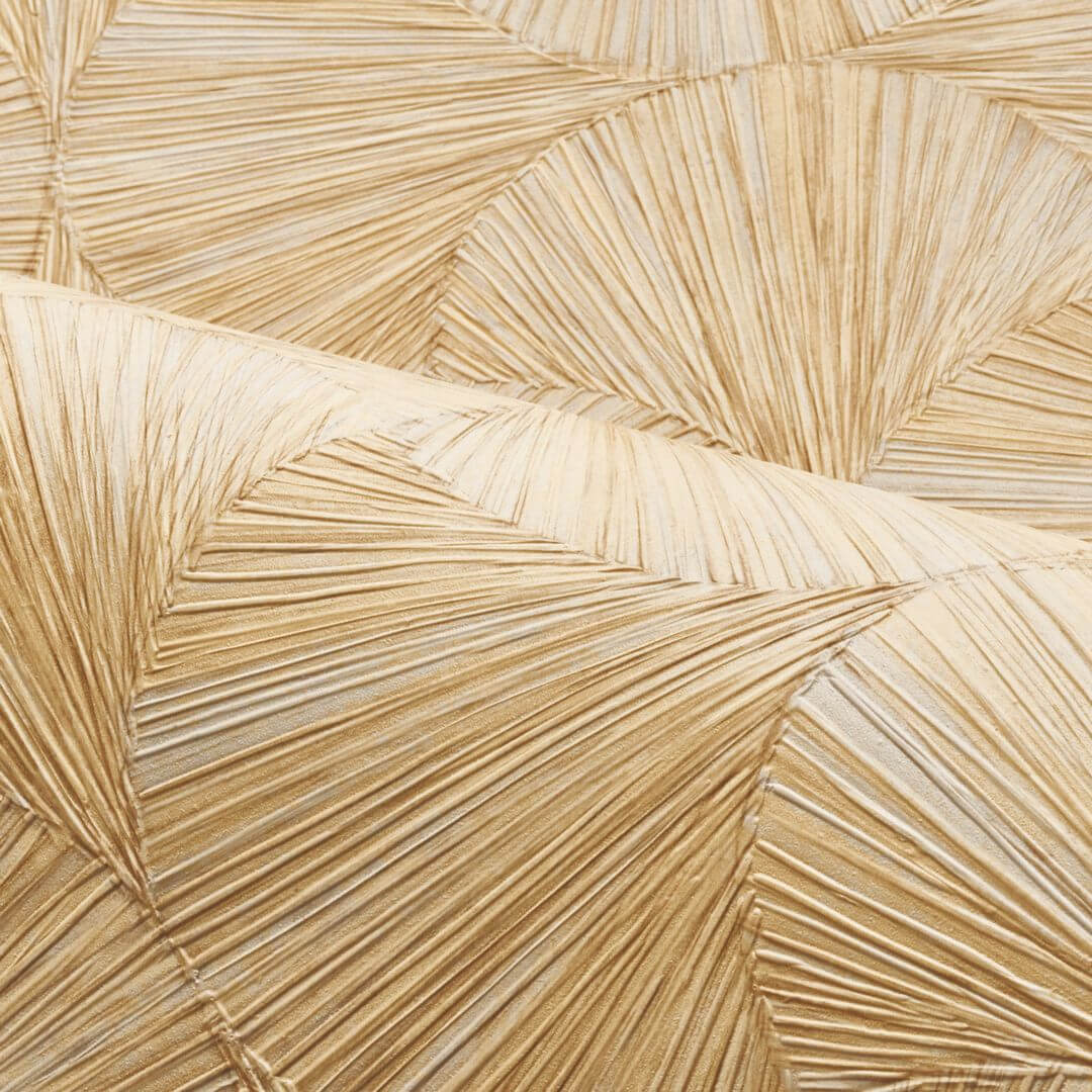 Geometric Structural Wallpaper with Leaf Plant Motif LOMBOK - PAILLE Straw Beige