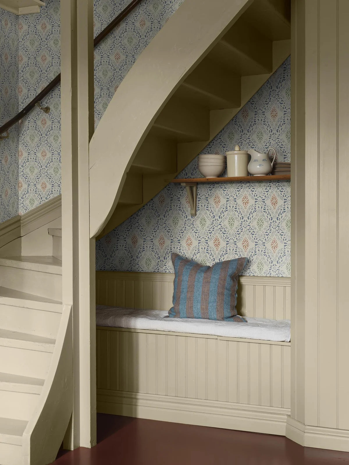 Non-woven paper wallpaper with geometric pattern KVARNHOLMEN blue with sand