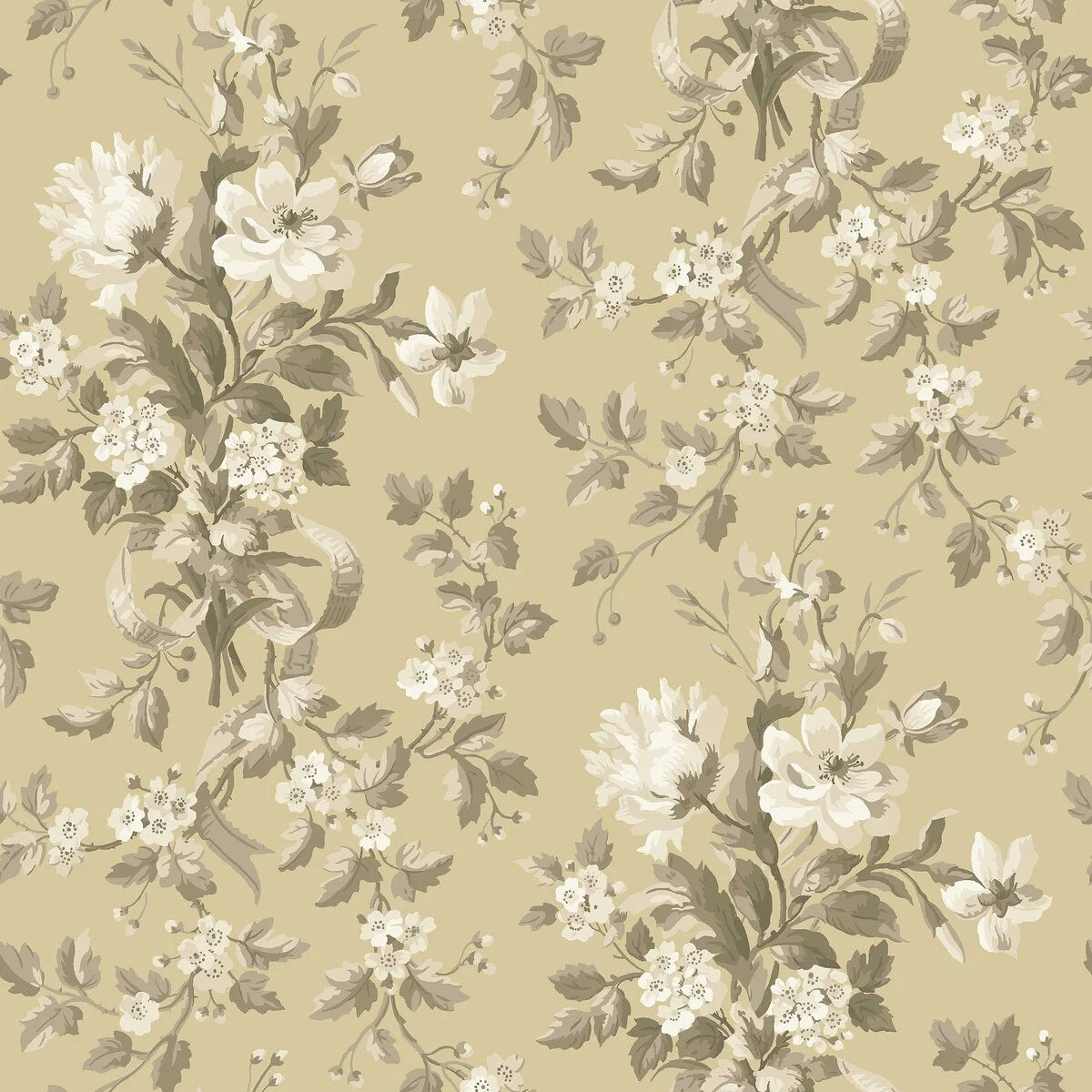 Non-woven paper wallpaper with a botanical pattern TULLGARN beige with green