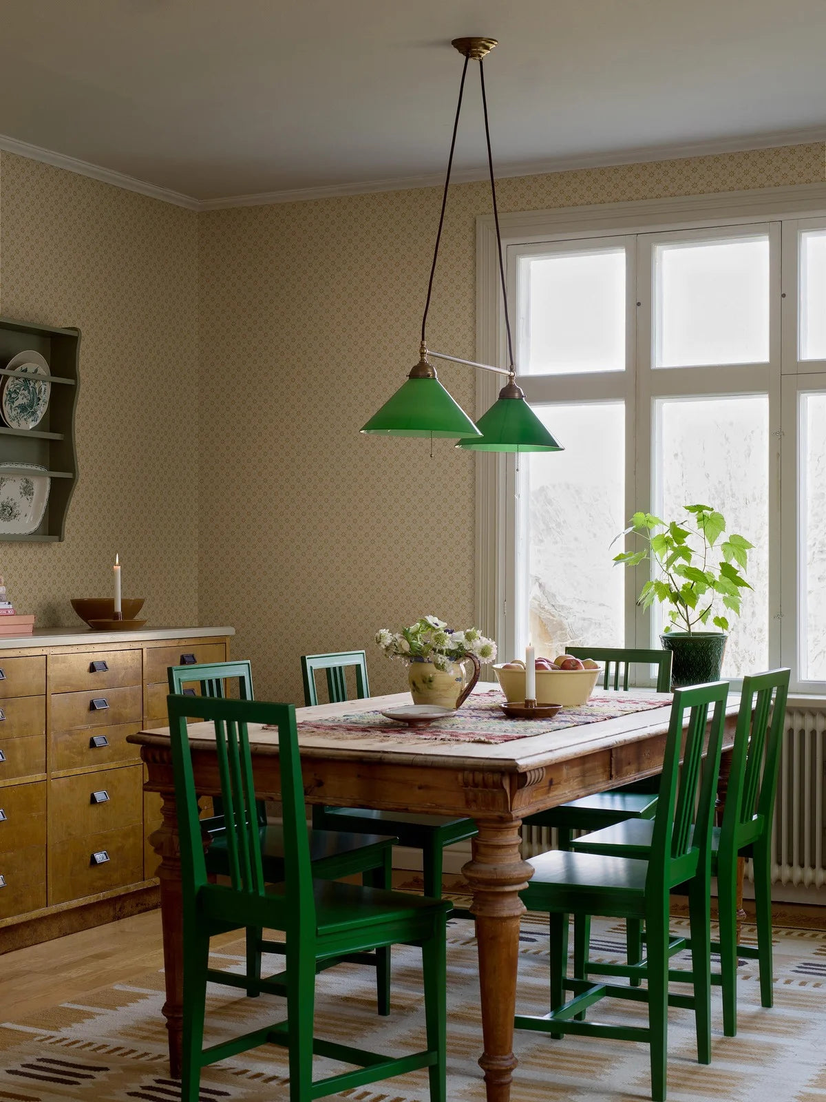 Paper non-woven wallpaper with geometric pattern STELLA light beige with yellow