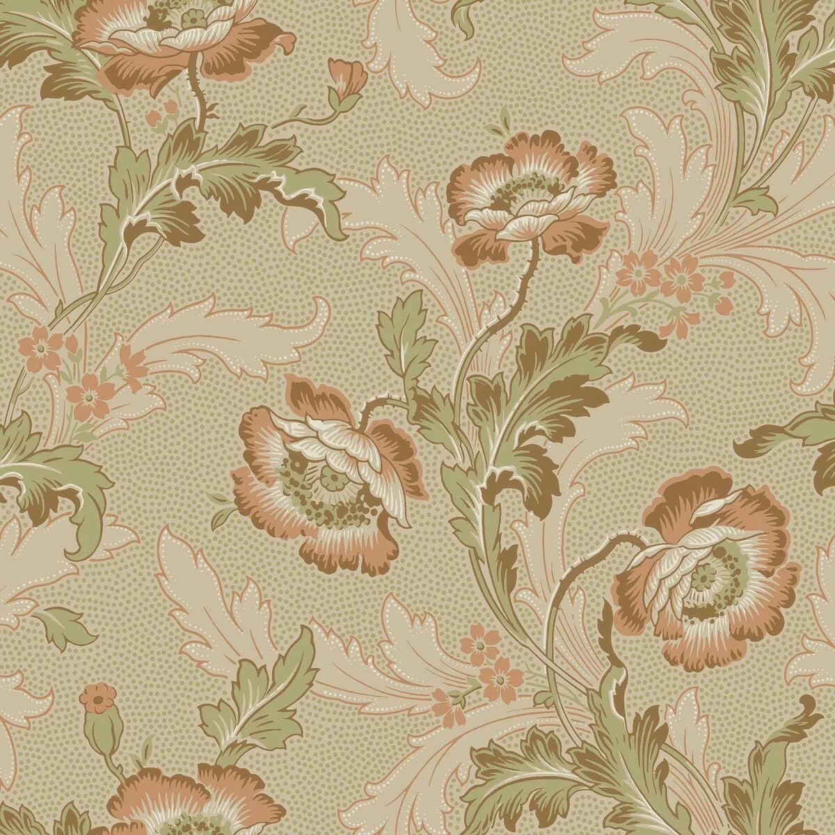 Non-woven paper wallpaper with a botanical pattern GÖTEBORG beige with green