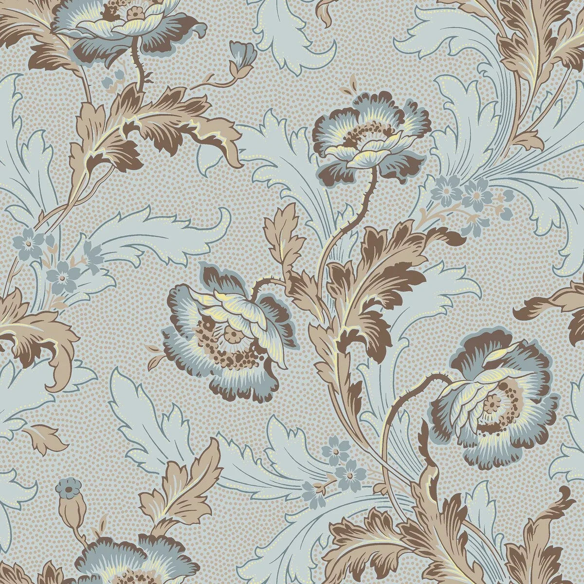 Non-woven paper wallpaper with a botanical pattern GÖTEBORG in blue and beige
