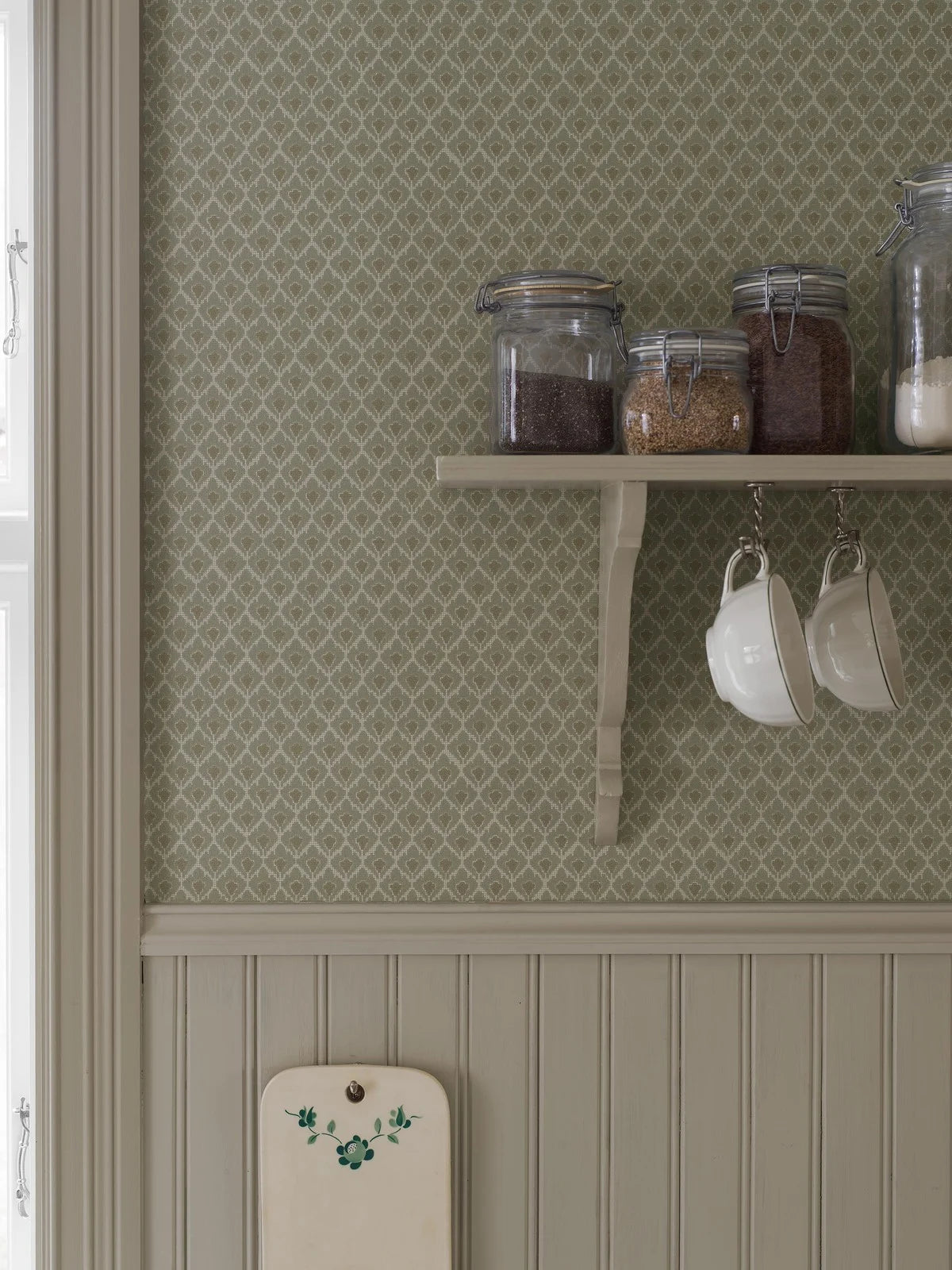 Non-woven paper wallpaper with geometric pattern SVEA green