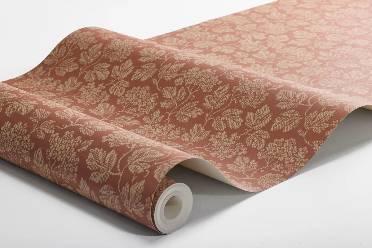 Non-woven paper wallpaper with a botanical pattern HAGTORN terracotta
